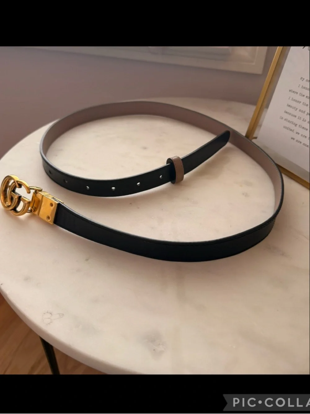 Authentic Gucci GG Marmont Reversible Thin Leather Belt, Black/Pink 90 - Picture 8 of 14
